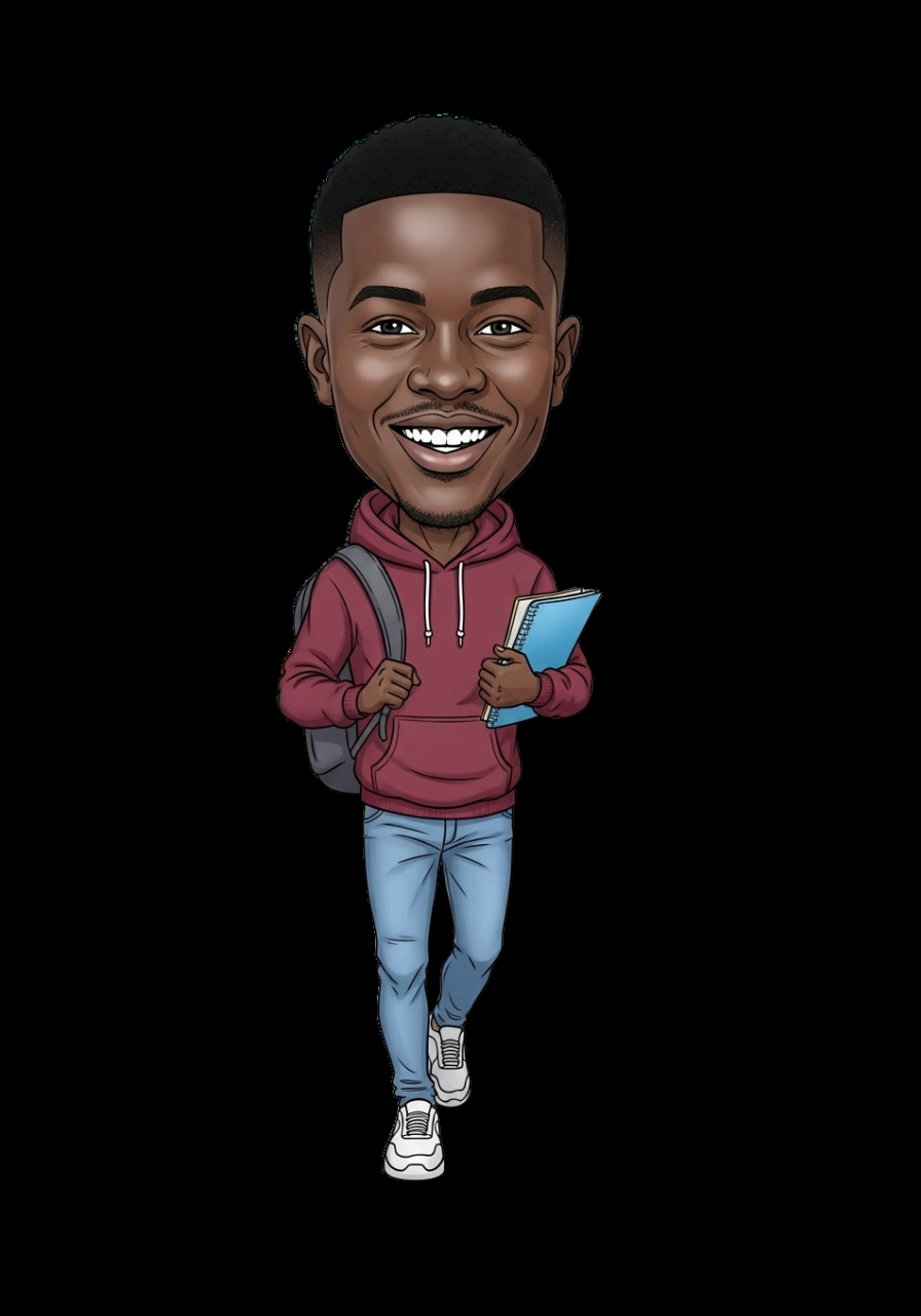 Illustrated young man with a backpack and books